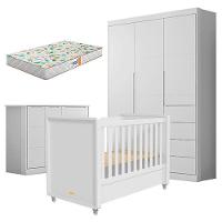 Quarto De Bebê Eloá Com Berço Americano Tutto New Branco Acetinado E Colchão Gazin – Phoenix Baby - 1