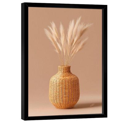 Quadro Decorativo Vaso E Folhas De Trigo Minimalista