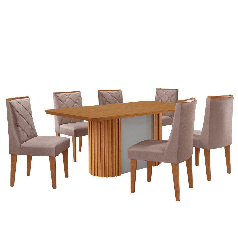 Mesa De Jantar Aspen 180cm Tampo Mdf Laminado Com 6 Cadeiras Linho Capuccino /naturale /off White - 2
