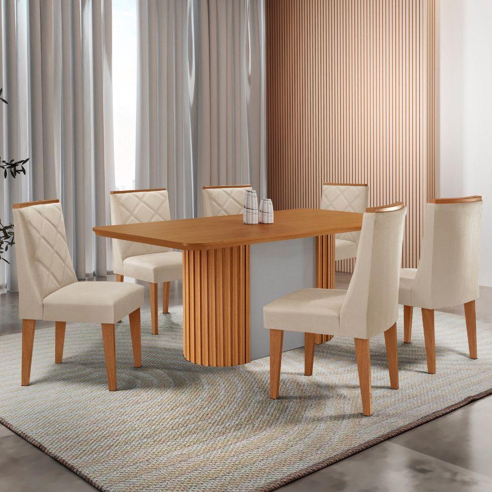 Mesa De Jantar Aspen 180cm Tampo Mdf Laminado Com 6 Cadeiras Veludo Creme/naturale/off White - 1