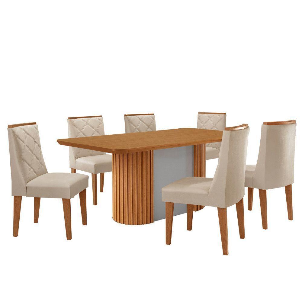 Mesa De Jantar Aspen 180cm Tampo Mdf Laminado Com 6 Cadeiras Veludo Creme/naturale/off White - 2