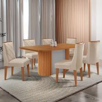 Mesa De Jantar Aspen 180cm Tampo Mdf Laminado Com 6 Cadeiras Veludo Creme/naturale/off White - 1