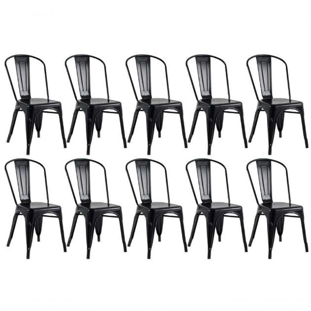 Kit 10 Cadeiras Tolix Fosca – Aço Industrial Preto, Estilo Retrô Para Sala, Cozinha Ou Escritório - 1
