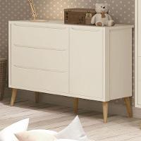 Cômoda Infantil Theo 1 Porta E 3 Gavetas Areia Fosco Com Pés Madeira Natural - Reller Móveis Areia Fosco - 3