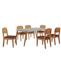 Mesa De Jantar Copper 180cm Tampo Mdf Vidro 6 Cadeiras Veludo Marrom/off/nat/serig Off - 2