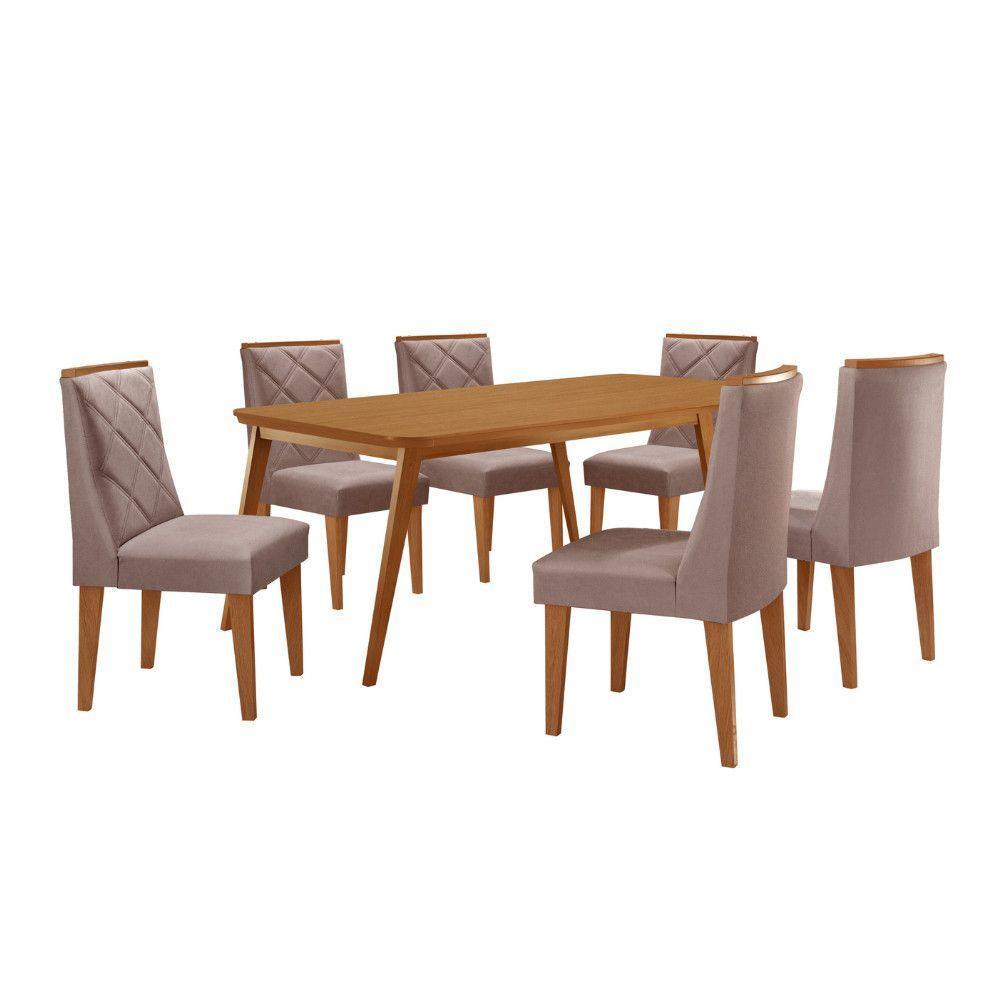 Mesa De Jantar Copper 180cm Tampo Com 6 Cadeiras Moderna Linho Capuccino/naturale/naturale - 2