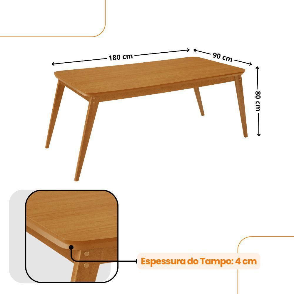 Mesa De Jantar Copper 180cm Tampo Com 6 Cadeiras Moderna Linho Capuccino/naturale/naturale - 4