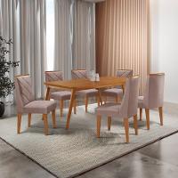 Mesa De Jantar Copper 180cm Tampo Com 6 Cadeiras Moderna Linho Capuccino/naturale/naturale - 1