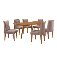 Mesa De Jantar Copper 180cm Tampo Com 6 Cadeiras Moderna Linho Capuccino/naturale/naturale - 2