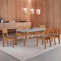 Mesa De Jantar Copper 180cm Tampo Mdf Vidro 6 Cadeiras Veludo Capuccino/off/nat/serig Off - 1