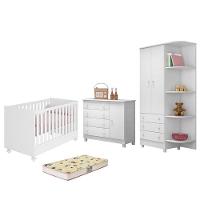 Dormitório Doce Sonho 2 Portas, Cômoda 1 Porta, Berço Mini Cama Branco Com Rodízio E Colchão D18 - Qmovi Branco - 1