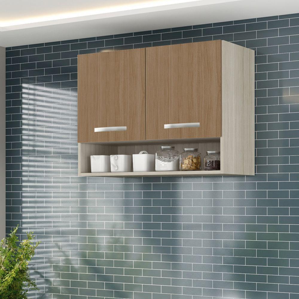 Armario Aereo Cozinha 2 Portas 0,80 Cm Com Nicho Alice Elmo/marrom Hr Móveis - 1