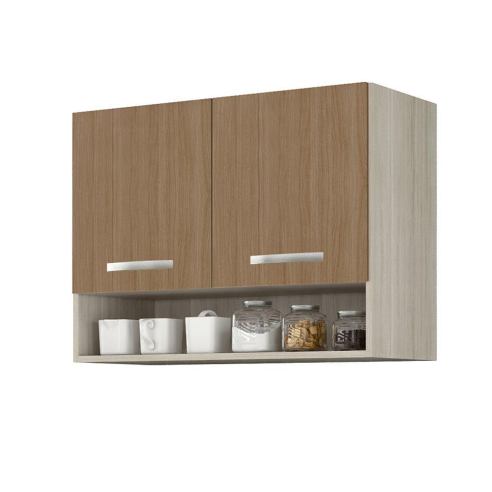 Armario Aereo Cozinha 2 Portas 0,80 Cm Com Nicho Alice Elmo/marrom Hr Móveis - 3