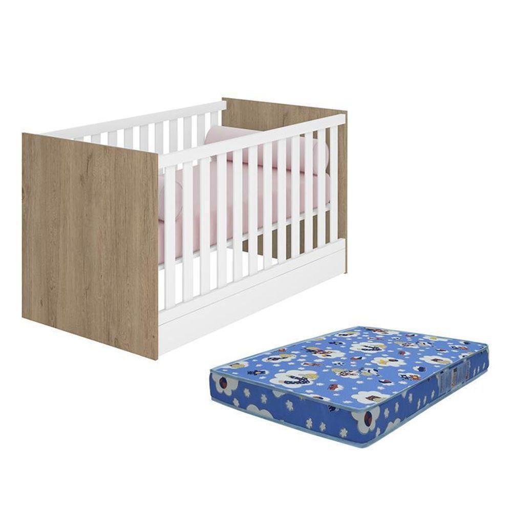 Berço Mini Cama Doce Sonho Carvalho/branco Com Colchão Baby Physical - Qmovi Carvalho/branco - 1