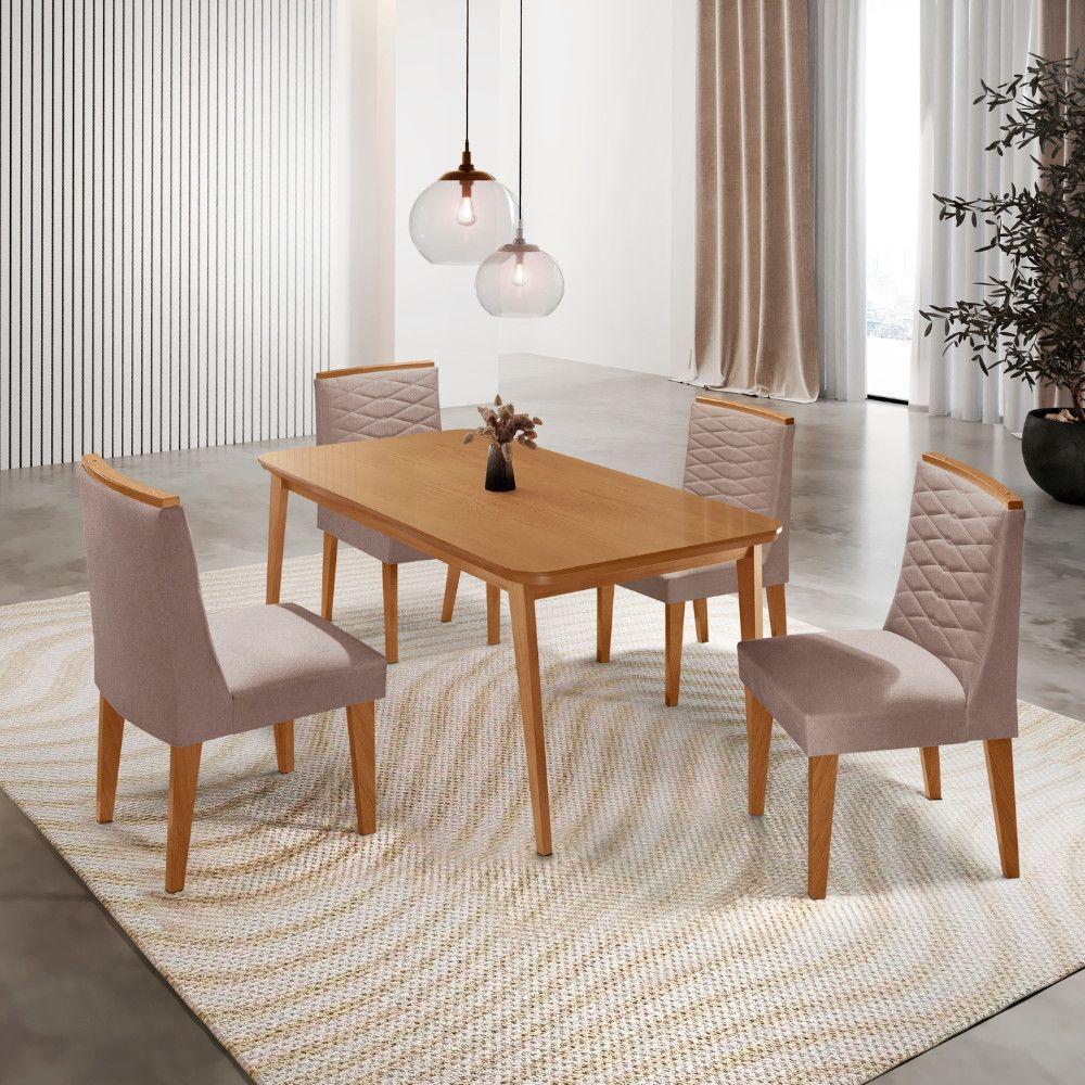 Mesa De Jantar Copper 120cm Tampo Mdf Com 4 Cadeiras Eloise Linho Capuccino/naturale/naturale - 1