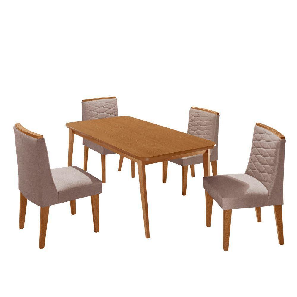 Mesa De Jantar Copper 120cm Tampo Mdf Com 4 Cadeiras Eloise Linho Capuccino/naturale/naturale - 2