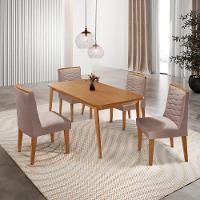Mesa De Jantar Copper 120cm Tampo Mdf Com 4 Cadeiras Eloise Linho Capuccino/naturale/naturale - 1