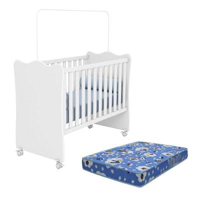 Berço Doce Sonho Branco Com Rodízios E Colchão Baby Physical - Qmovi Branco
