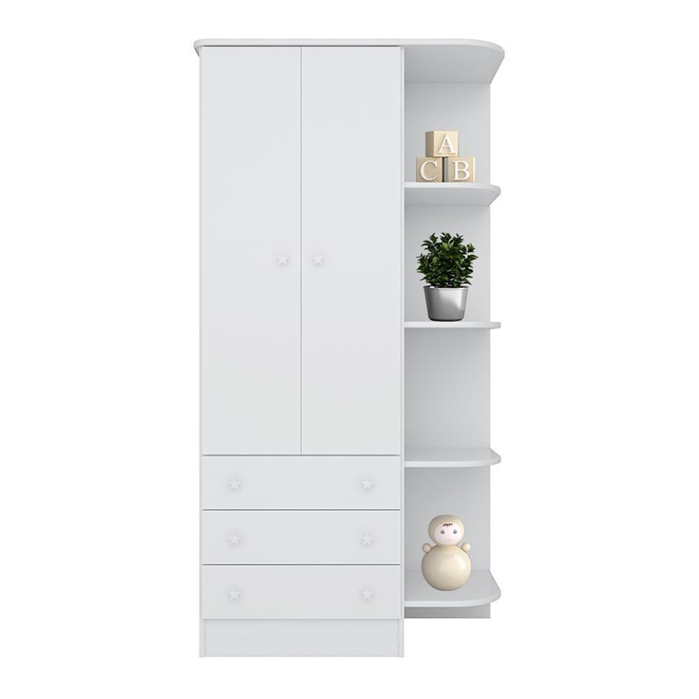 Jogo De Quarto Infantil Doce Sonho Guarda Roupa 2 Portas E Cômoda Trocador Branco - Qmovi Branco - 2