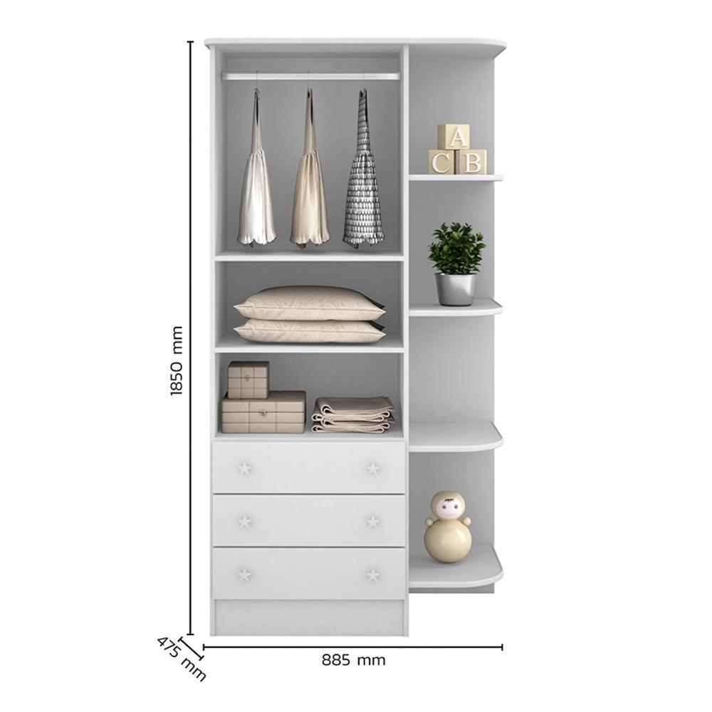 Jogo De Quarto Infantil Doce Sonho Guarda Roupa 2 Portas E Cômoda Trocador Branco - Qmovi Branco - 4