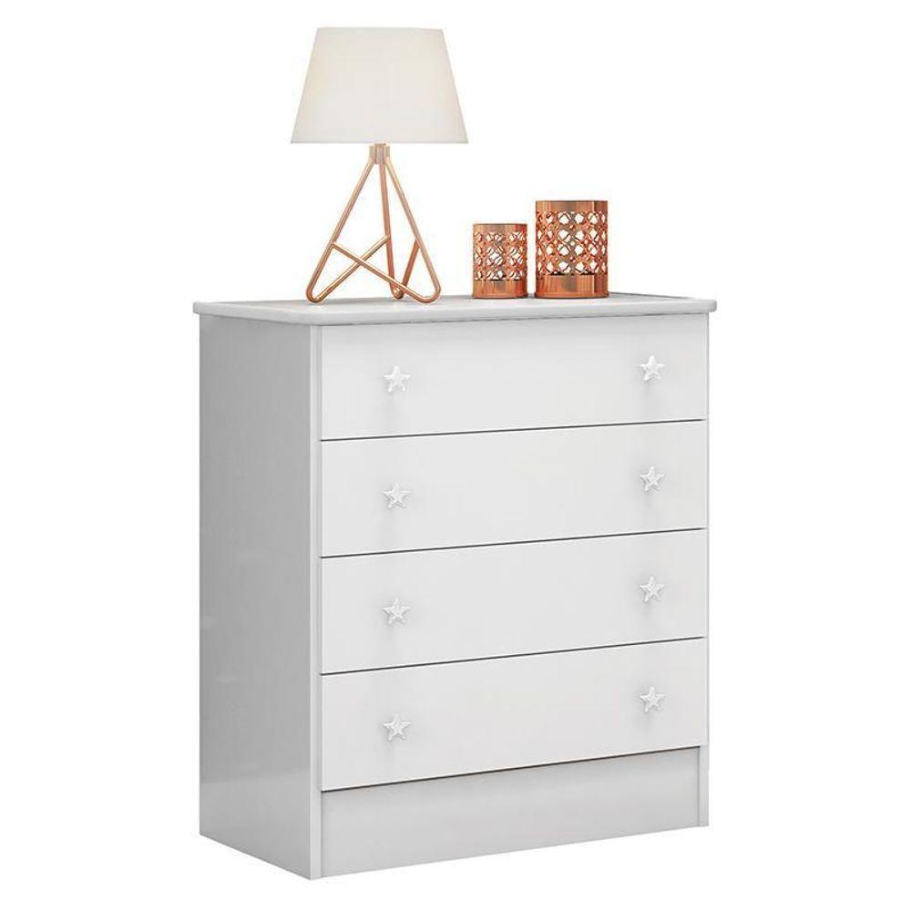 Jogo De Quarto Infantil Doce Sonho Com Guarda Roupa 2 Portas E Cômoda 4 Gavetas Branco - Qmovi Branco - 2