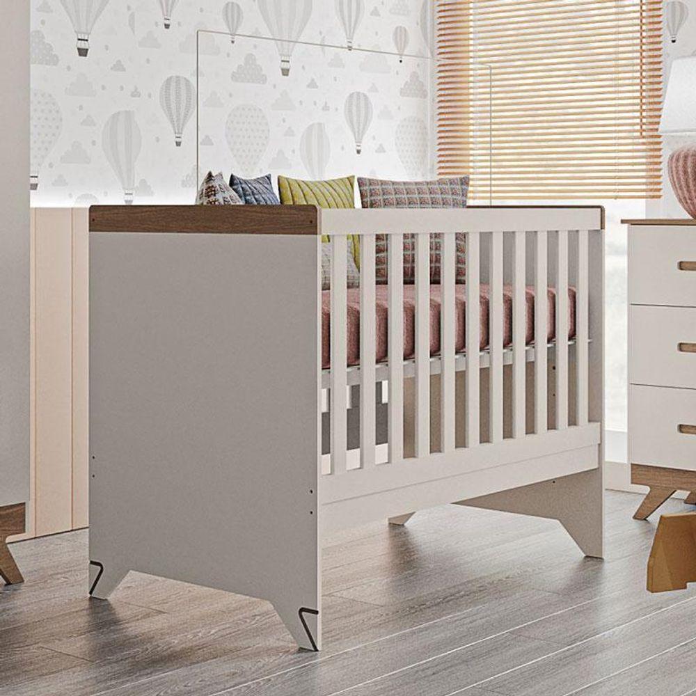 Berço Americano Retro Maya Com Cômoda Gaveteiro Emilly Off White Carvalho - Canaã - 1