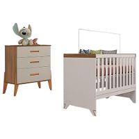 Berço Americano Retro Maya Com Cômoda Gaveteiro Emilly Off White Carvalho - Canaã - 1