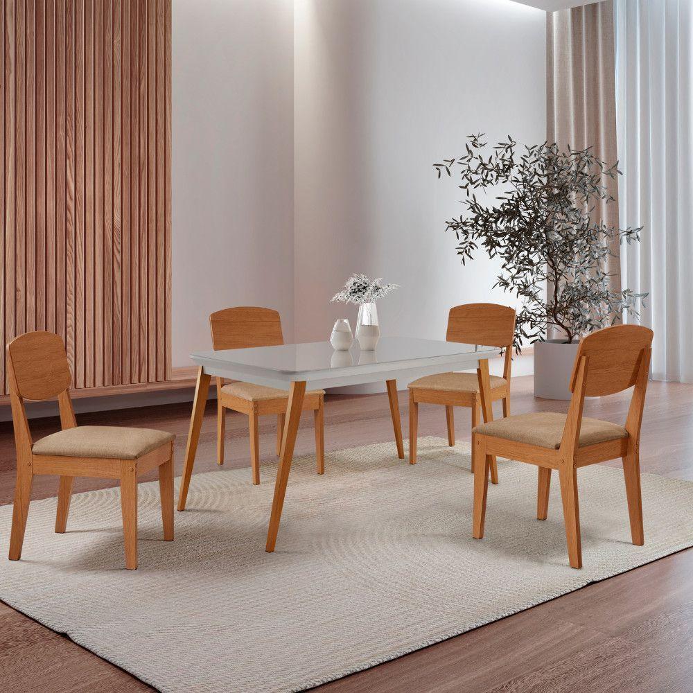 Mesa De Jantar Copper 120cm Tampo Mdf Vidro 4 Cad Copper Turim 07 /off /naturale /serig Off - 1