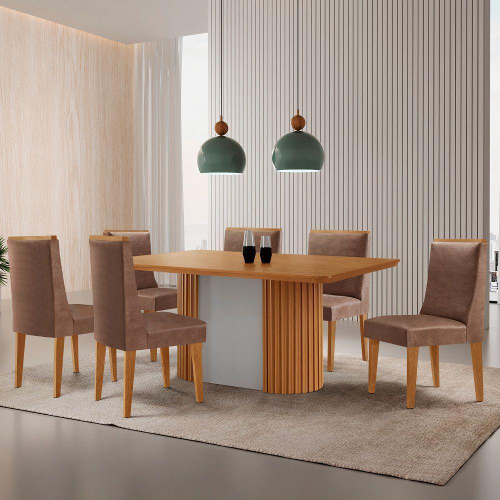 Mesa De Jantar Aspen 180cm Tampo Mdf Laminado 6 Cad Lisboa Tork /naturale /off White - 1