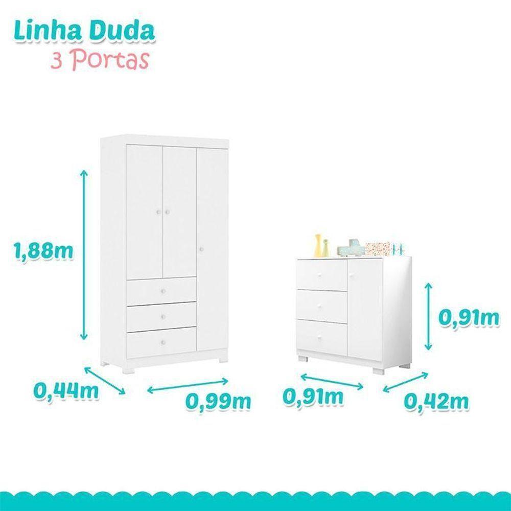 Quarto De Bebê Duda 3 Portas E Berço Americano Lara Branco Brilho Com Colchão Gazin – Phoenix Baby - 3