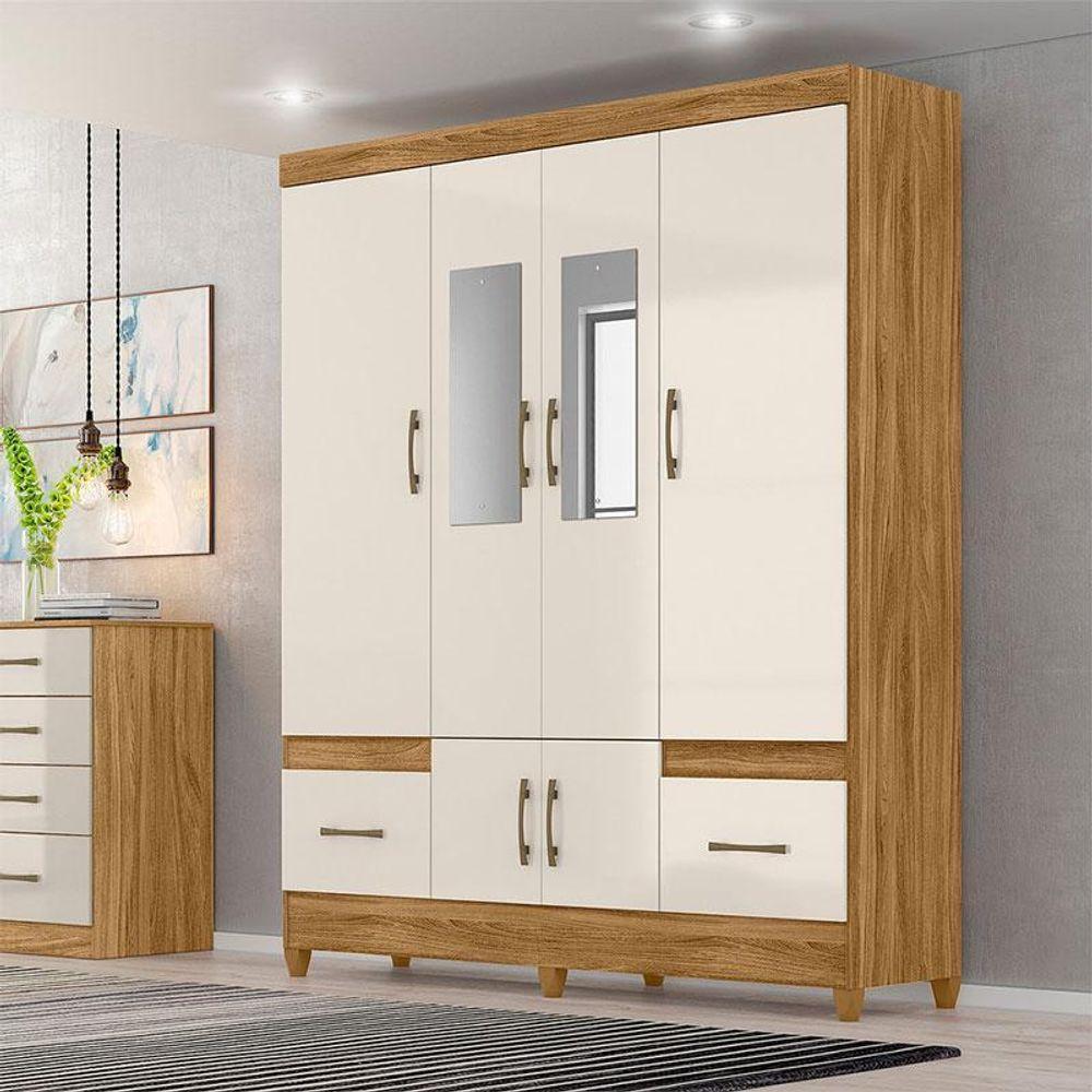 Guarda Roupa Casal Ambiente Ms912 6 Portas Freijó Off White Com Espelho - Moval - 1