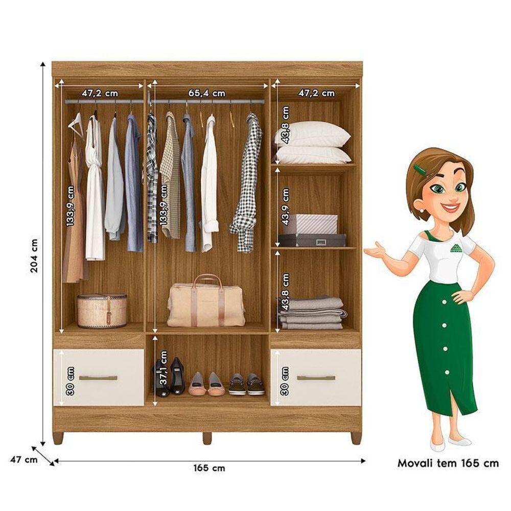 Guarda Roupa Casal Ambiente Ms912 6 Portas Freijó Off White Com Espelho - Moval - 2