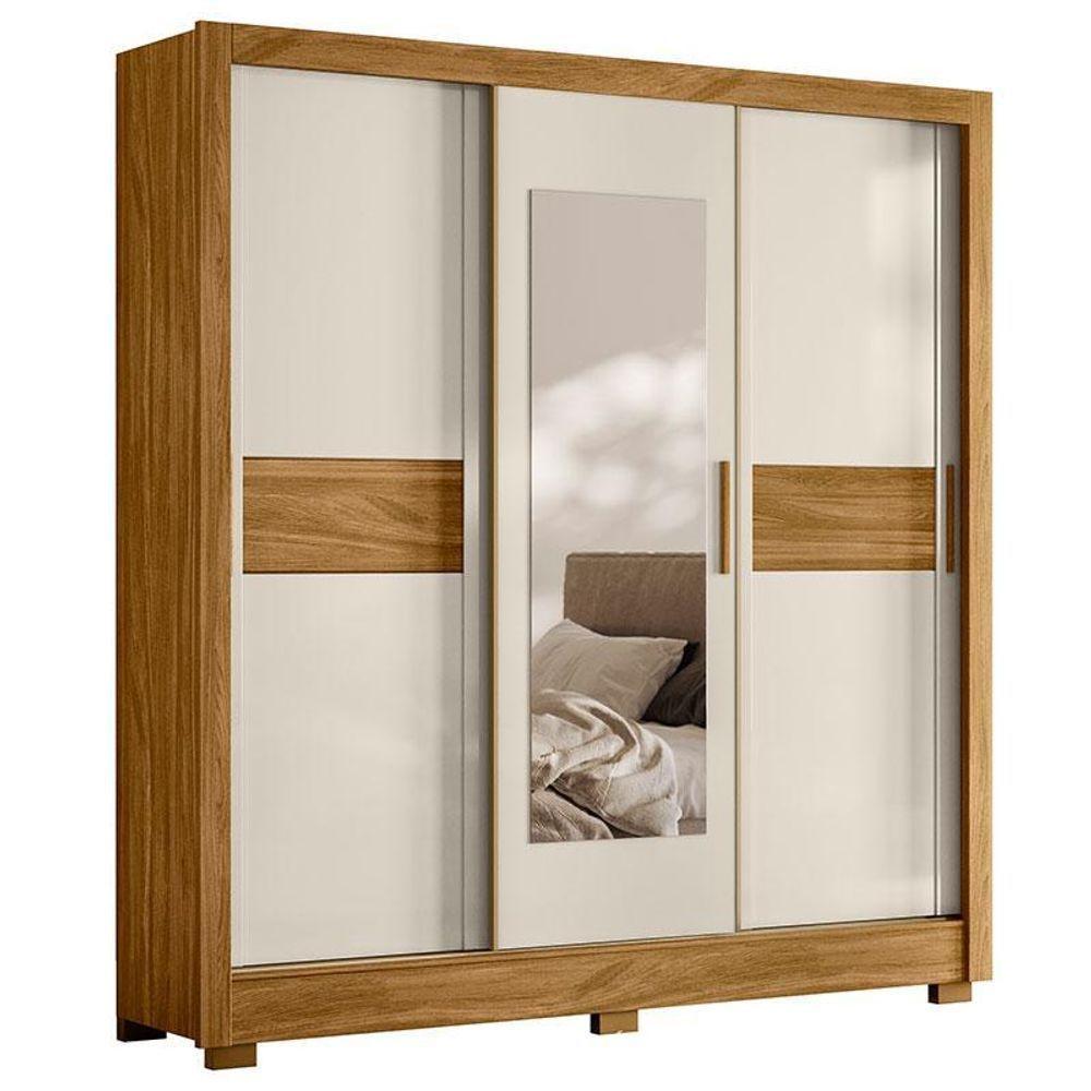 Guarda Roupa Casal Bahamas 3 Portas Freijó Off White Com Espelho - Moval - 1