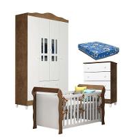 Quarto De Bebê Ariel 4p Gaveteiro E Berço Lara Branco Acetinado Amadeirado Com Colchão – Carolina - 1