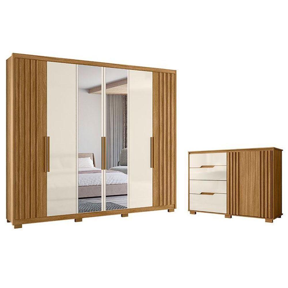 Guarda Roupa Casal Araguaia E Cômoda Texas Freijó Off White Com Espelho - Moval - 1