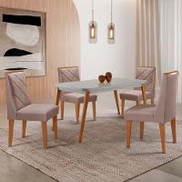 Mesa De Jantar Copper 120cm Mdf Vidro Com 4 Cadeiras Moderna Linho Capuccino/off/nat/serig. Off - 1