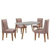 Mesa De Jantar Copper 120cm Mdf Vidro Com 4 Cadeiras Moderna Linho Capuccino/off/nat/serig. Off - 2