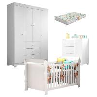 Quarto De Bebê Duda 4 Portas E Berço Americano Lara Branco Brilho Com Colchão Gazin – Phoenix Baby - 1