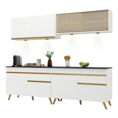 Armário de Cozinha Compacta V2021 8 Portas 2 Gavetas MDF 240cm Preto com Leds