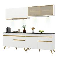 Armário De Cozinha Compacta 240cm Com Leds Veneza Up Multimóveis V2021 Branco/dourado Branco/dourado - 1