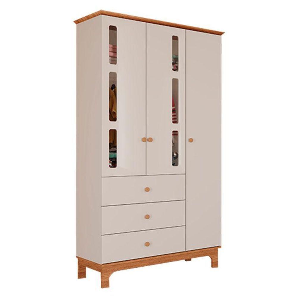 Berço Americano Mini Cama Com Guarda Roupa Infantil Antonella 3 Portas Off White Caramelo - Canaã - 3