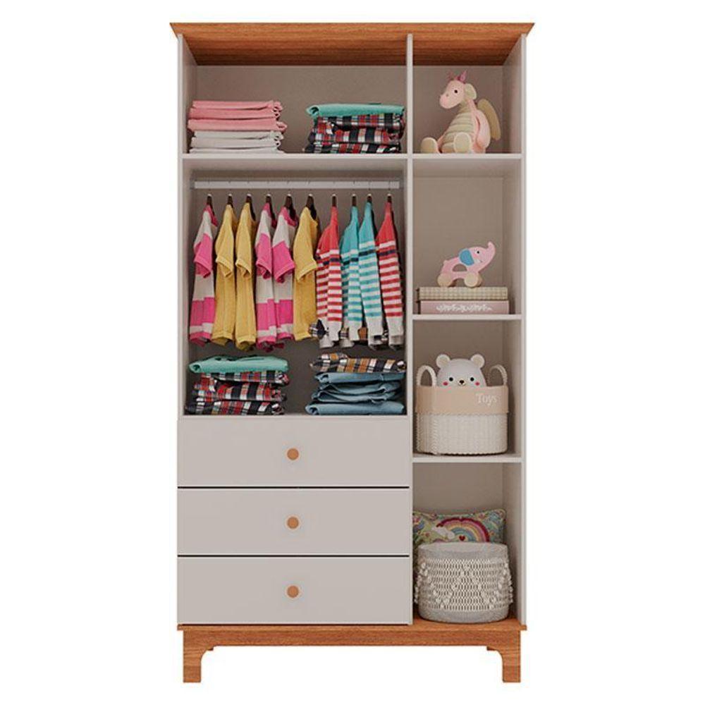 Berço Americano Mini Cama Com Guarda Roupa Infantil Antonella 3 Portas Off White Caramelo - Canaã - 5