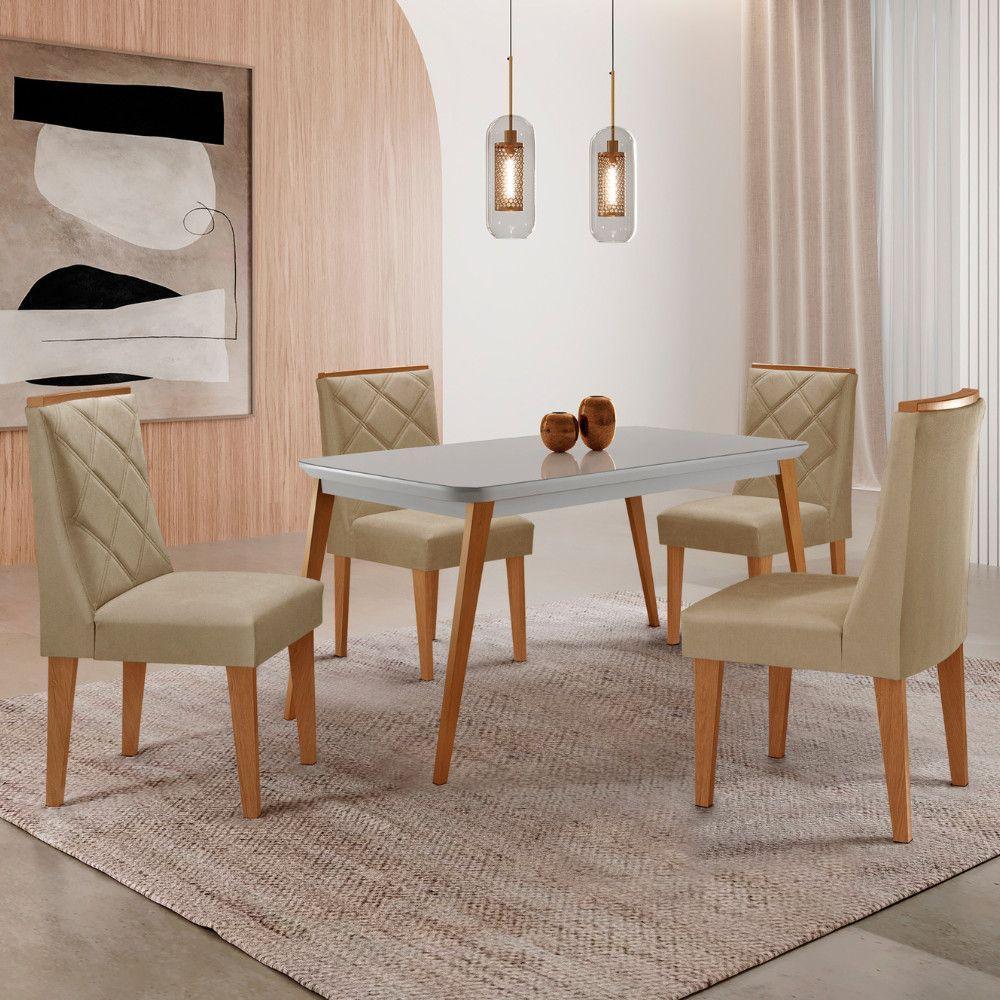 Mesa De Jantar Copper 120cm Mdf Vidro Com 4 Cadeiras Moderna Turim 07/off/naturale/serig. Off - 1