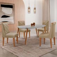 Mesa De Jantar Copper 120cm Mdf Vidro Com 4 Cadeiras Moderna Turim 07/off/naturale/serig. Off - 1