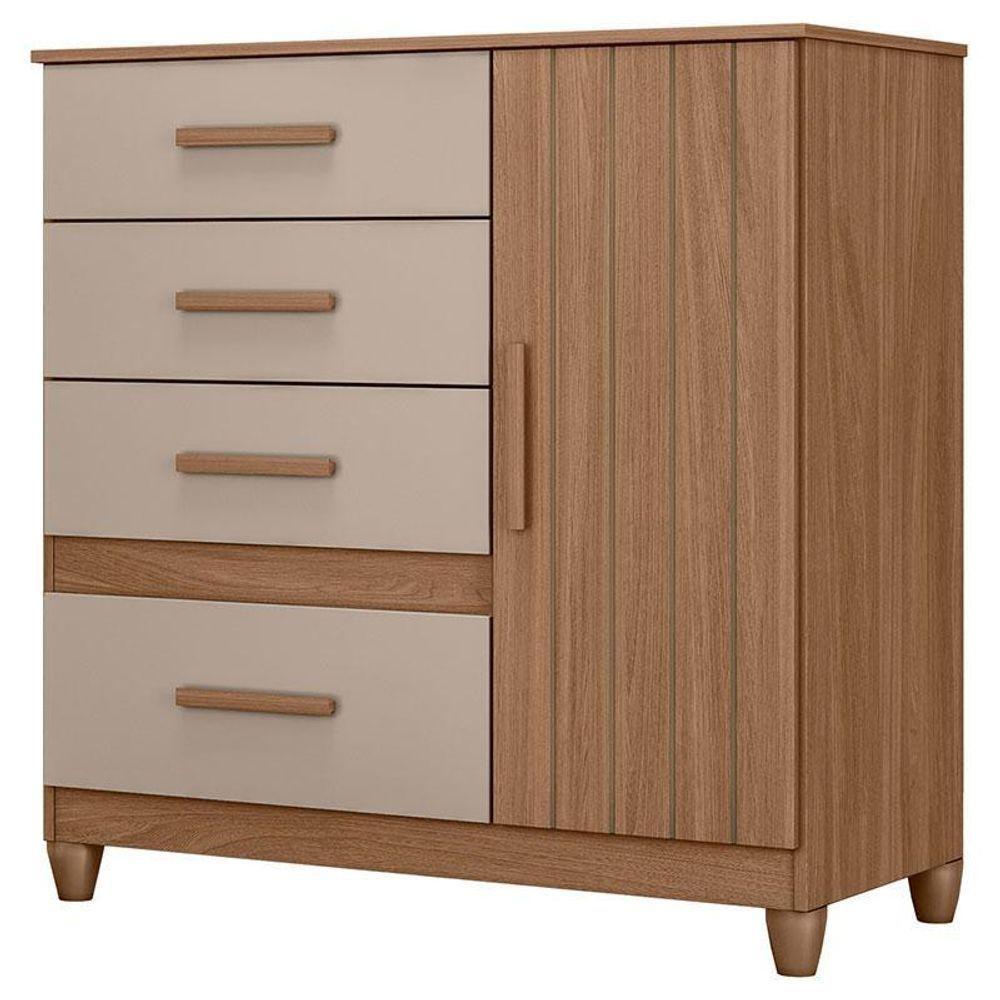 Guarda Roupa Solteiro Aruba Com Espelho E Cômoda Vênus Com Pés Carvalho Fendi – Moval - 5