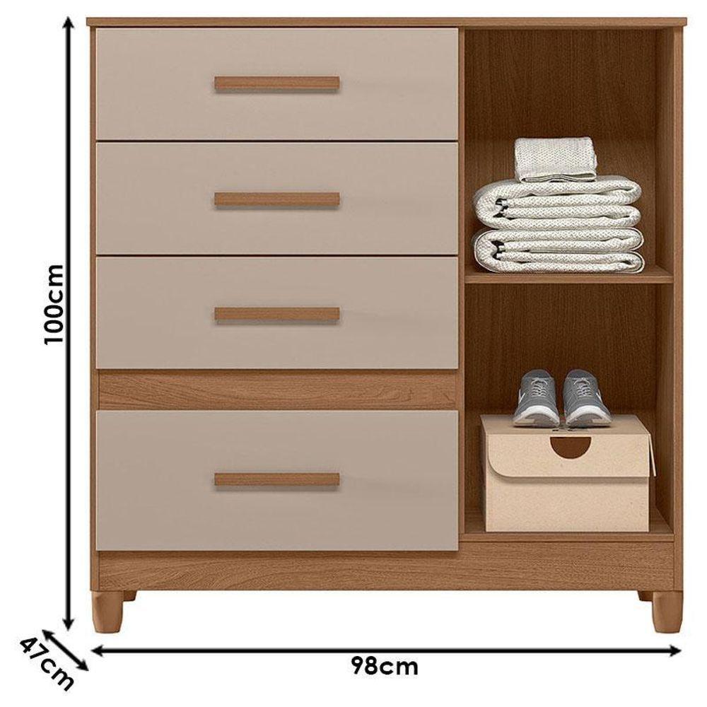 Guarda Roupa Solteiro Aruba Com Espelho E Cômoda Vênus Com Pés Carvalho Fendi – Moval - 7