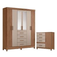 Guarda Roupa Solteiro Aruba Com Espelho E Cômoda Vênus Com Pés Carvalho Fendi – Moval - 1