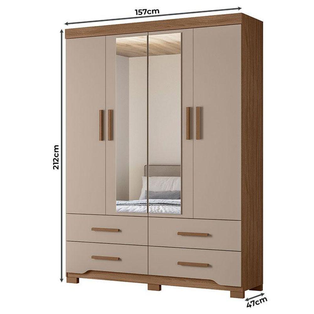 Guarda Roupa Solteiro Ambiente Miami 4 Portas Carvalho Fendi Com Espelho - Moval - 2