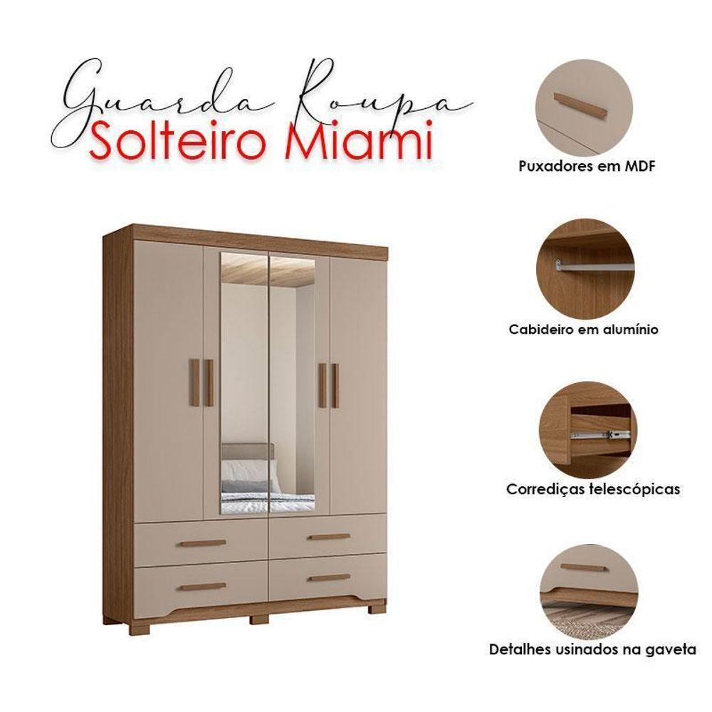 Guarda Roupa Solteiro Ambiente Miami 4 Portas Carvalho Fendi Com Espelho - Moval - 4