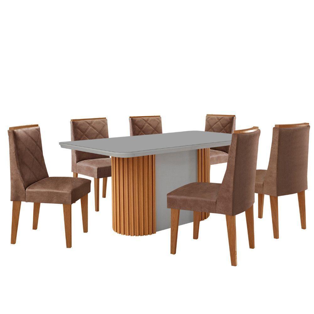 Mesa De Jantar Aspen 180cm Tampo Mdf Vidro 6 Cad Isadora Tork /nat/off/serig. Off - 2